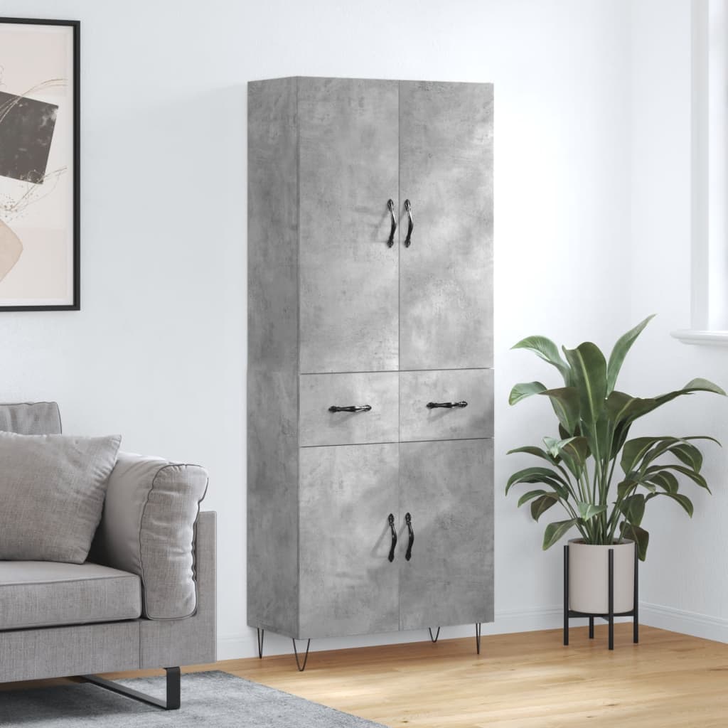 Skříň Highboard Černá 69,5 X 34 X 180 Cm Kompozitní Dřevo