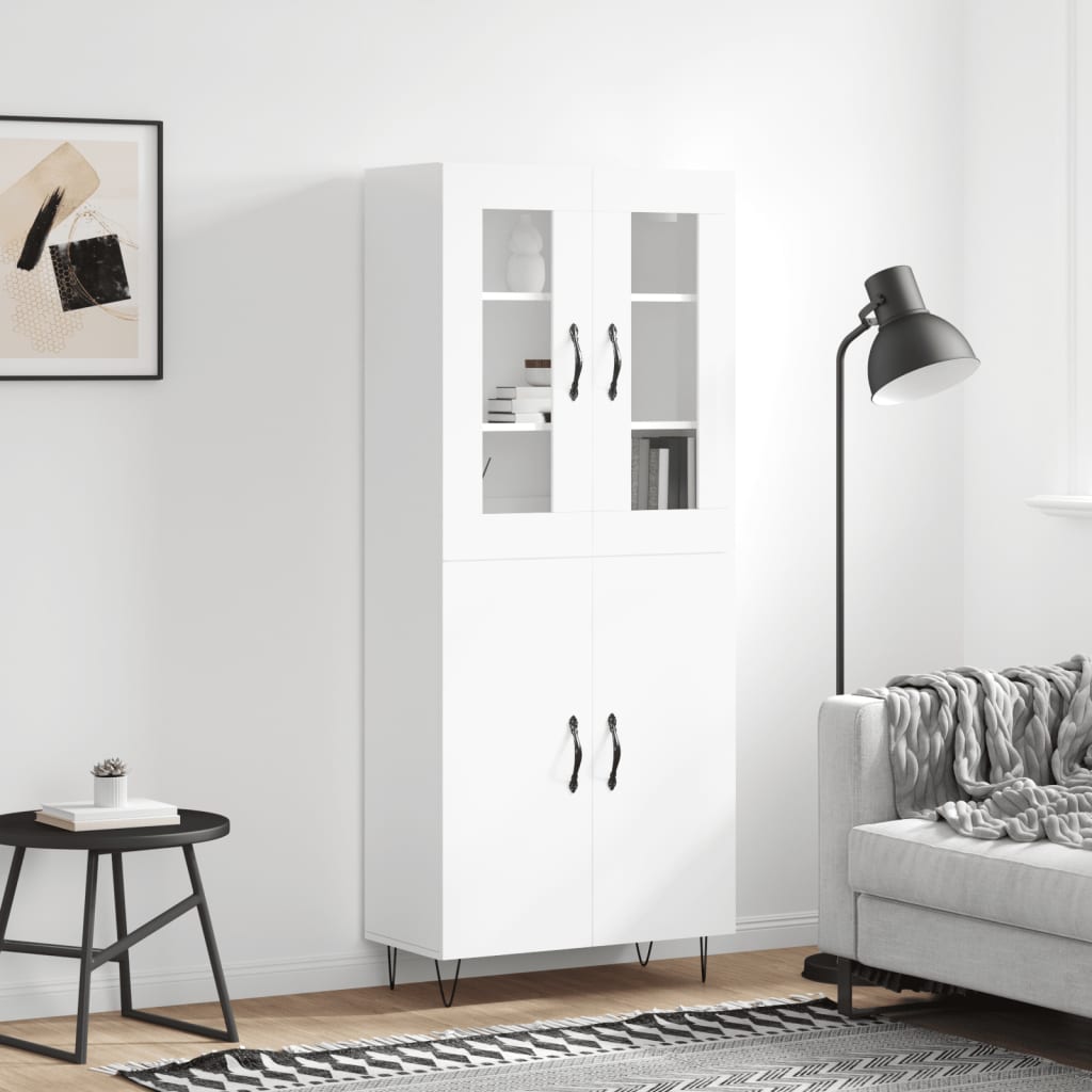 Skříň Highboard Lesklá Bílá 69,5 X 34 X 180 Cm Kompozitní Dřevo