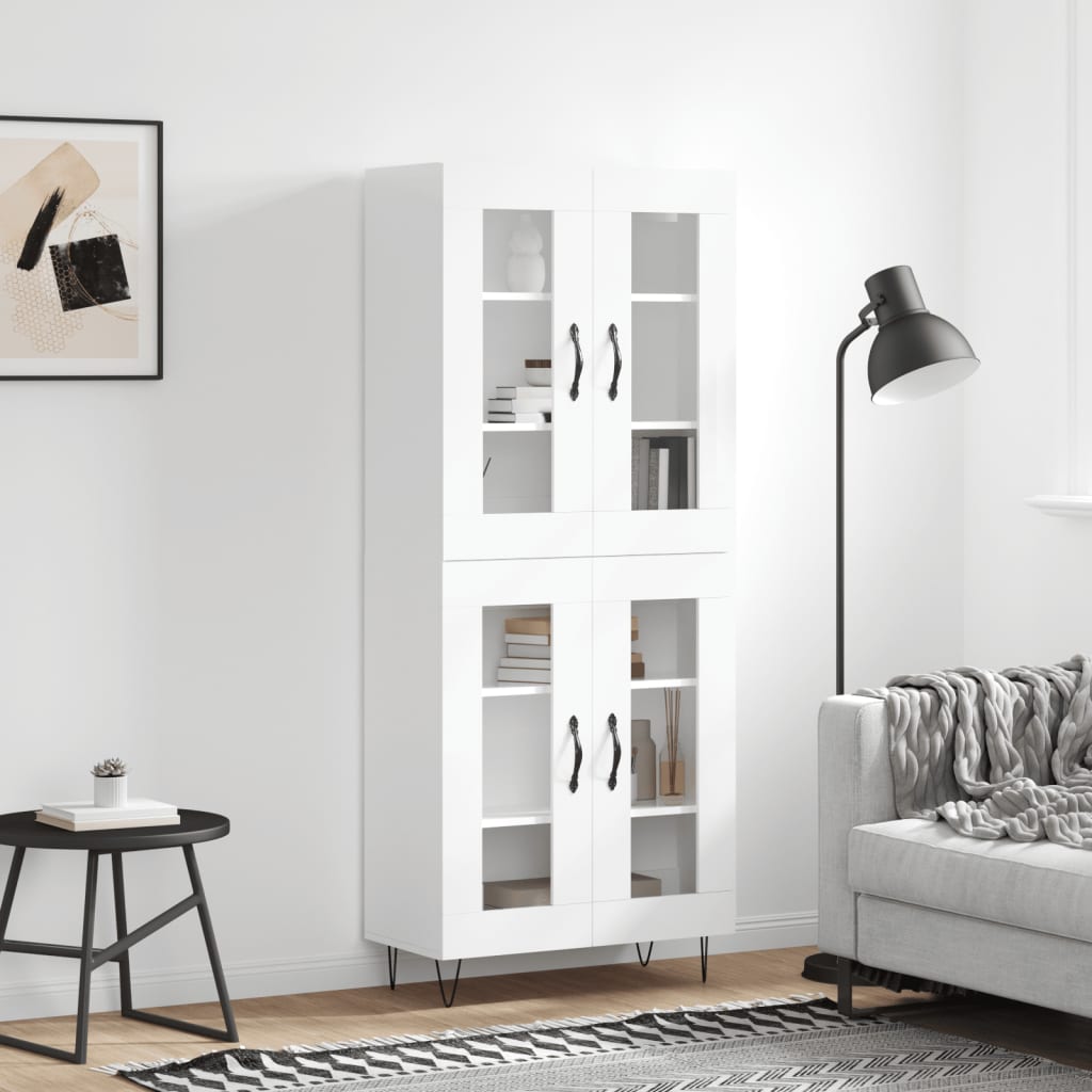 Skříň Highboard Lesklá Bílá 69,5 X 34 X 180 Cm Kompozitní Dřevo