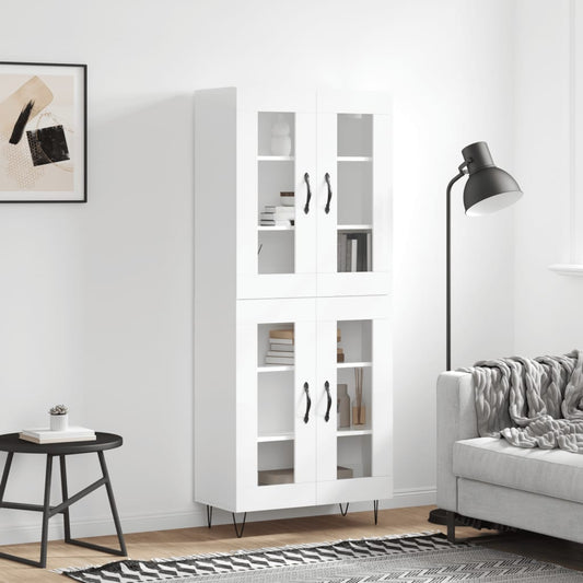 Skříň Highboard Lesklá Bílá 69,5 X 34 X 180 Cm Kompozitní Dřevo