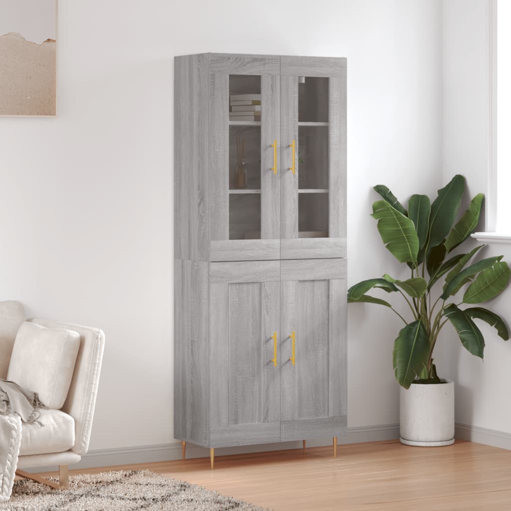 Skříň Highboard Šedá Sonoma 69,5 X 34 X 180 Cm Kompozitní Dřevo