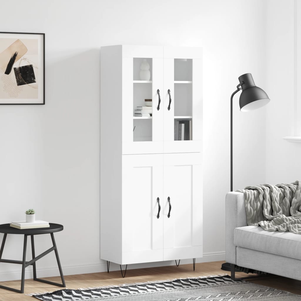 Skříň Highboard Bílá 69,5 X 34 X 180 Cm Kompozitní Dřevo