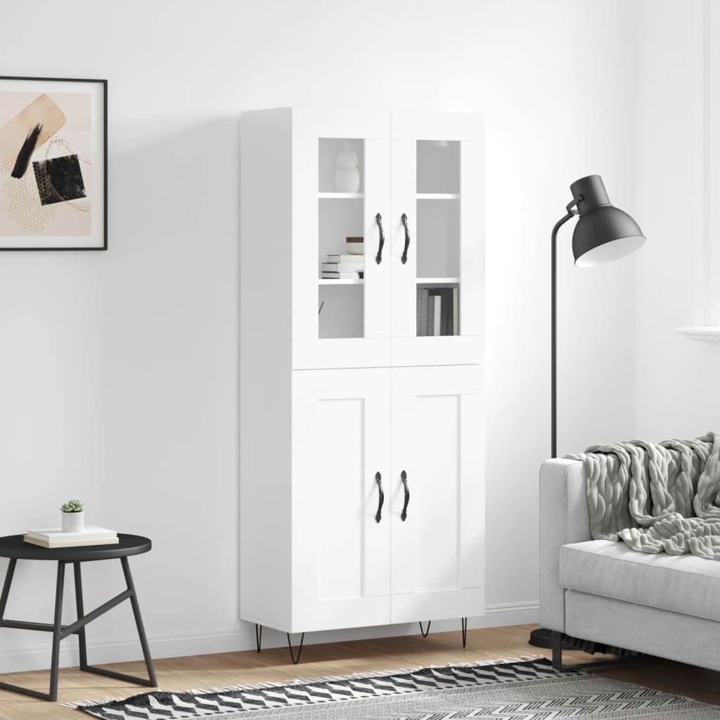 Skříň Highboard Lesklá Bílá 69,5 X 34 X 180 Cm Kompozitní Dřevo
