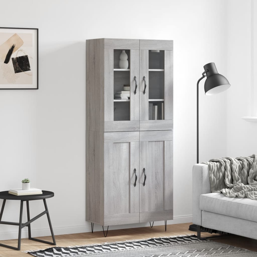 Skříň Highboard Šedá Sonoma 69,5 X 34 X 180 Cm Kompozitní Dřevo