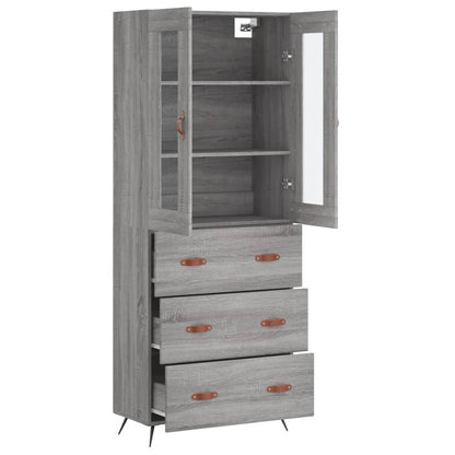 Skříň Highboard Šedá Sonoma 69,5 X 34 X 180 Cm Kompozitní Dřevo