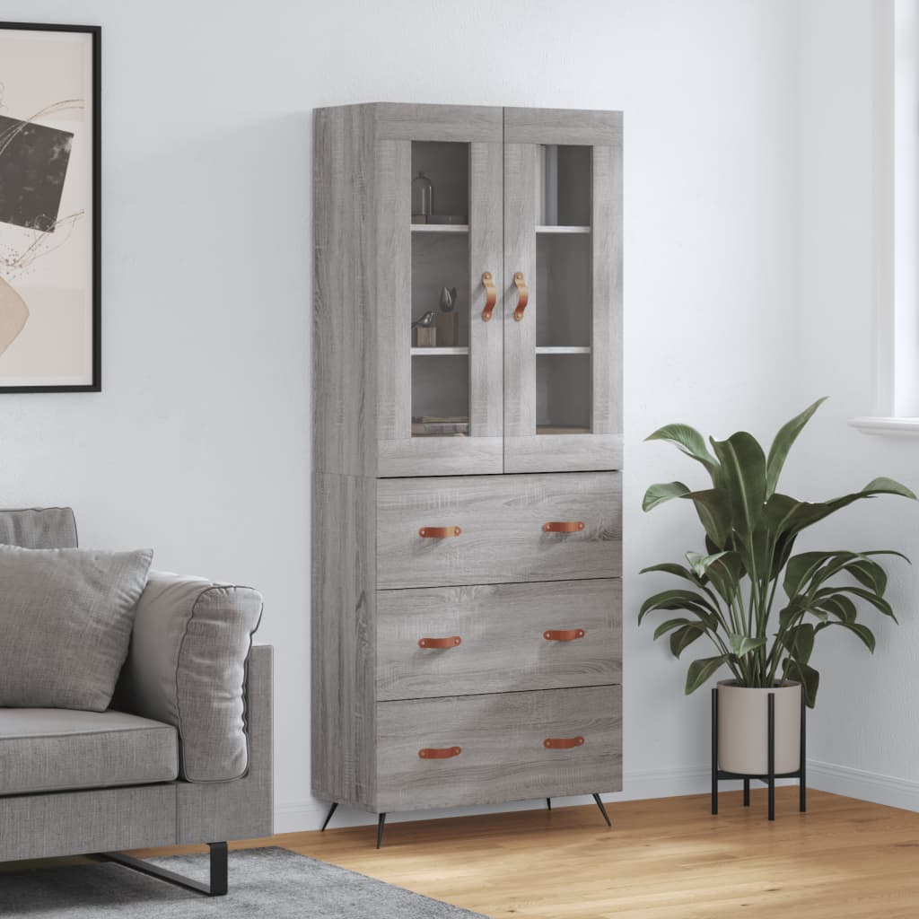 Skříň Highboard Šedá Sonoma 69,5 X 34 X 180 Cm Kompozitní Dřevo