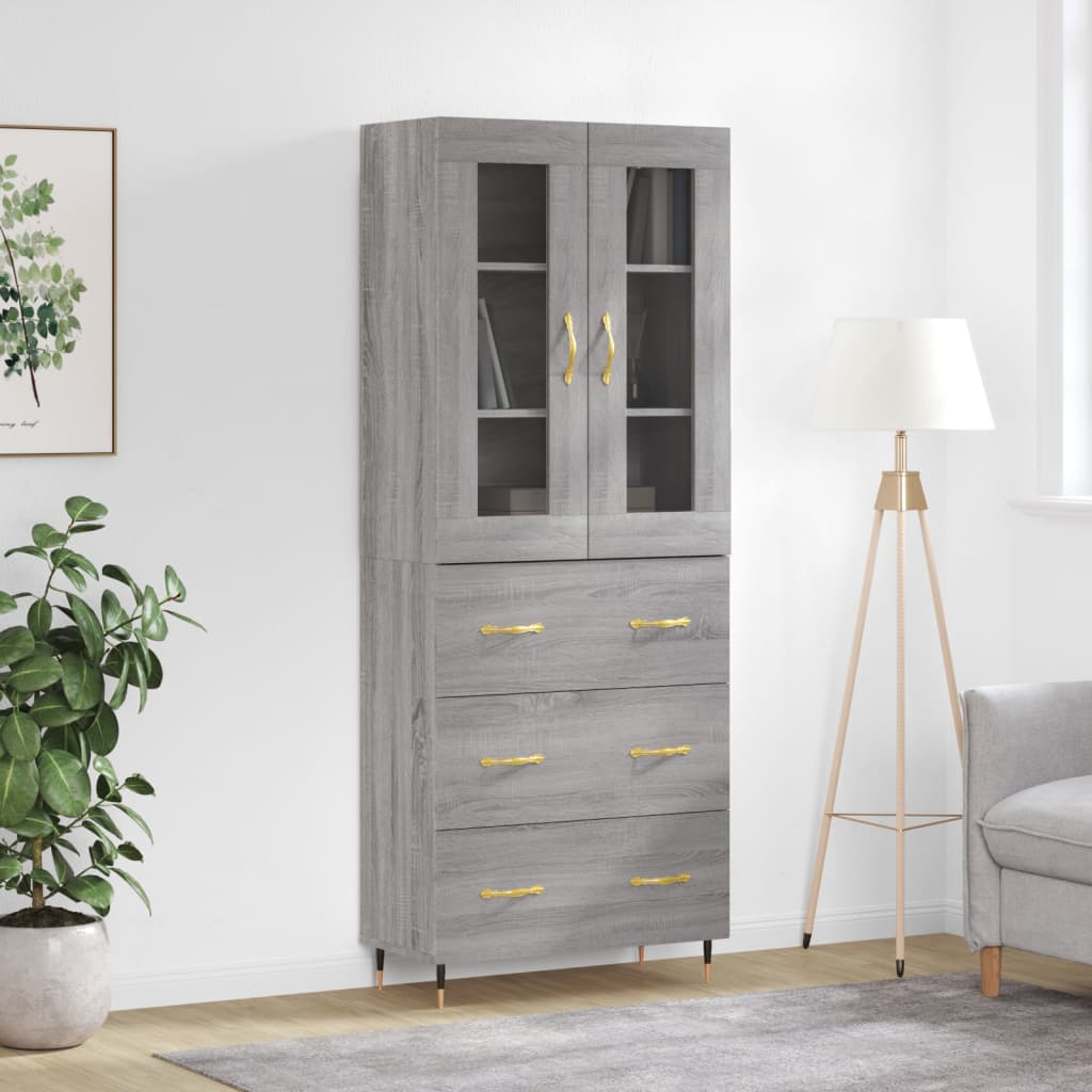 Skříň Highboard Šedá Sonoma 69,5 X 34 X 180 Cm Kompozitní Dřevo