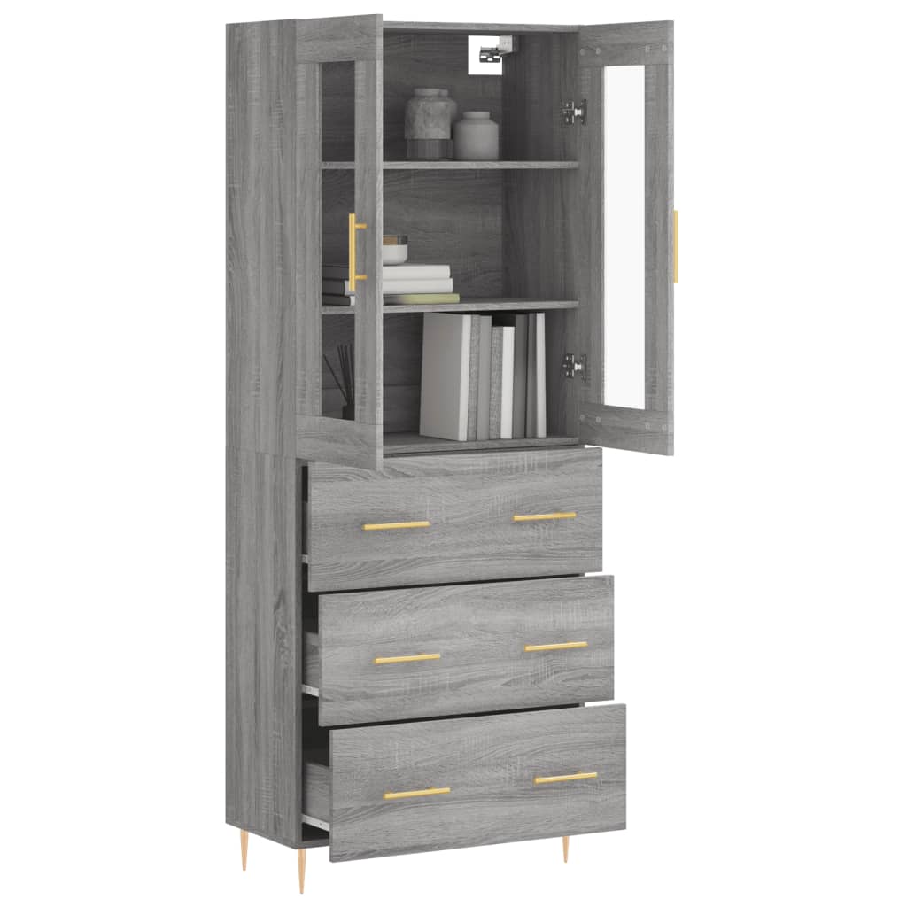 Skříň Highboard Šedá Sonoma 69,5 X 34 X 180 Cm Kompozitní Dřevo