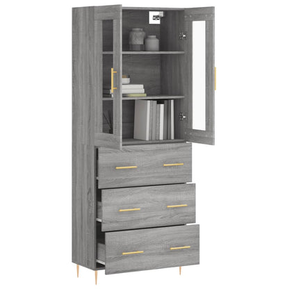 Skříň Highboard Šedá Sonoma 69,5 X 34 X 180 Cm Kompozitní Dřevo