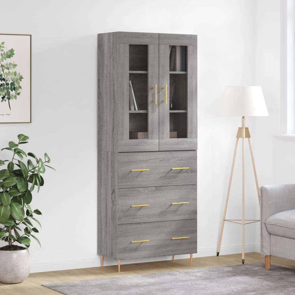 Skříň Highboard Šedá Sonoma 69,5 X 34 X 180 Cm Kompozitní Dřevo