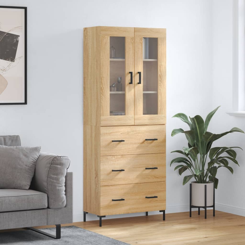 Skříň Highboard Šedá Sonoma 69,5 X 34 X 180 Cm Kompozitní Dřevo