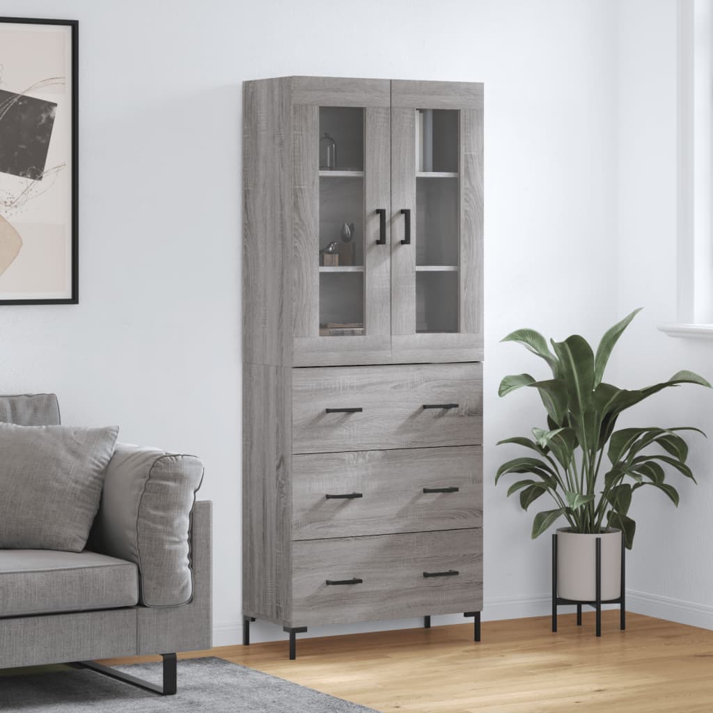 Skříň Highboard Šedá Sonoma 69,5 X 34 X 180 Cm Kompozitní Dřevo