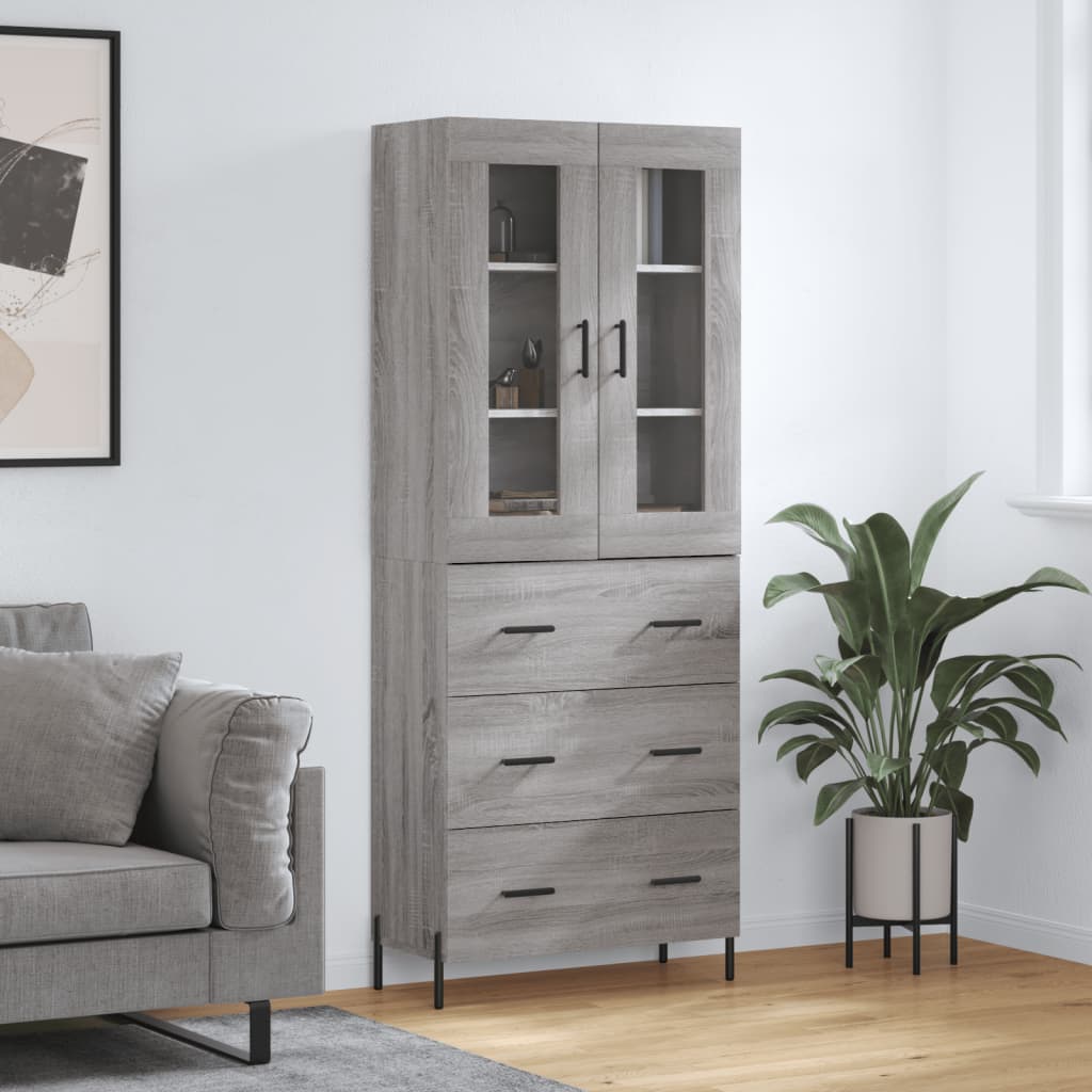 Skříň Highboard Betonově Šedá 69,5X34X180 Cm Kompozitní Dřevo
