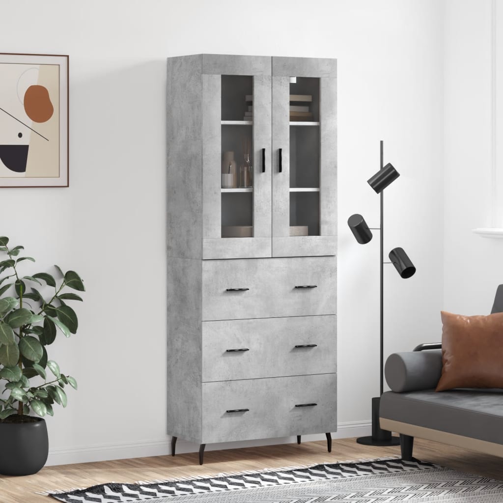 Skříň Highboard Betonově Šedá 69,5X34X180 Cm Kompozitní Dřevo
