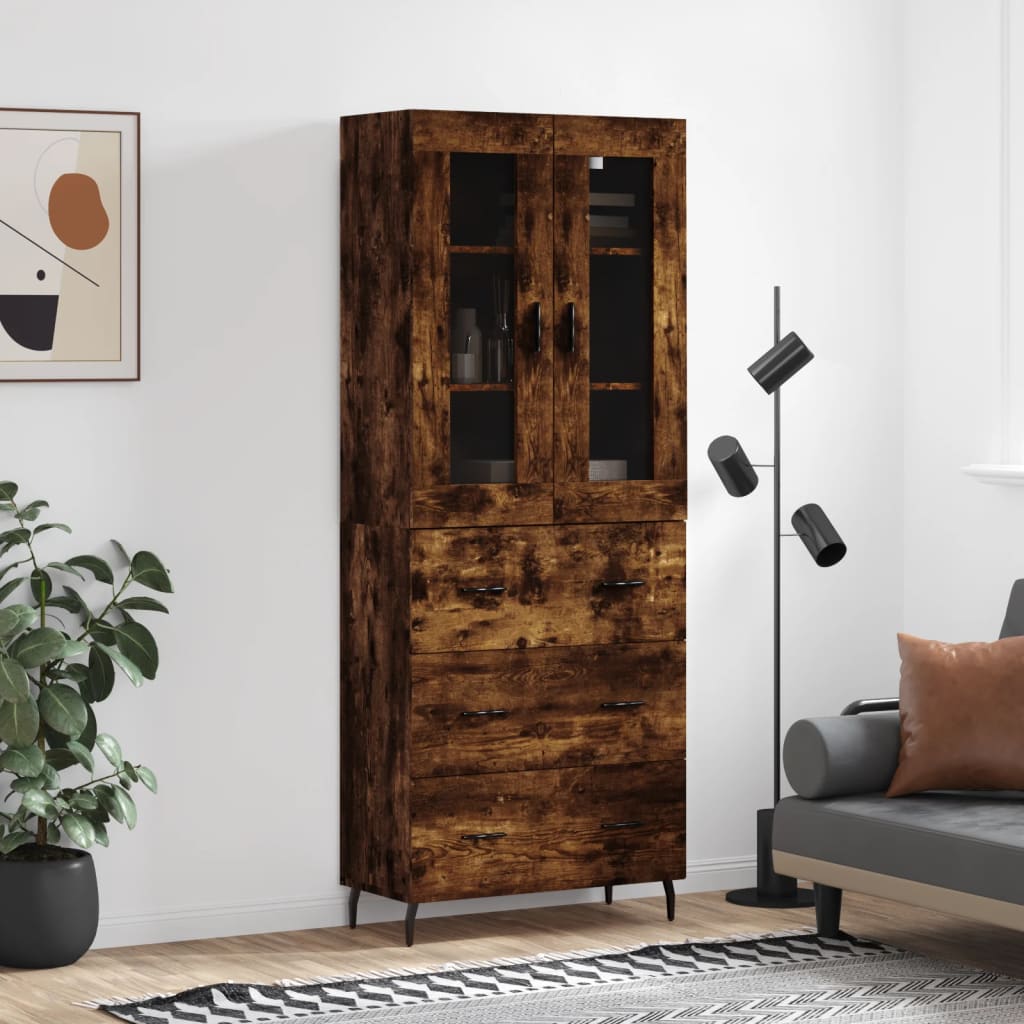 Skříň Highboard Betonově Šedá 69,5X34X180 Cm Kompozitní Dřevo