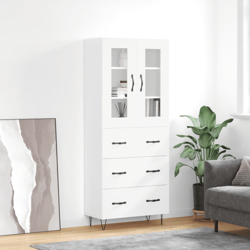 Skříň Highboard Lesklá Bílá 69,5 X 34 X 180 Cm Kompozitní Dřevo