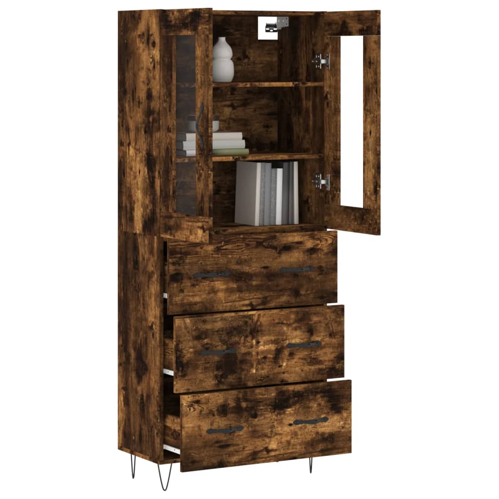Skříň Highboard Kouřový Dub 69,5 X 34 X 180 Cm Kompozitní Dřevo