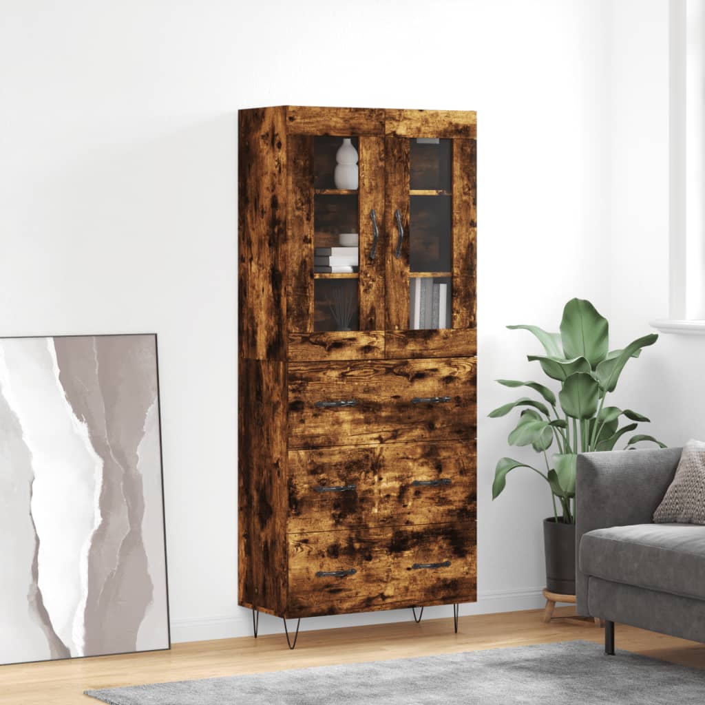 Skříň Highboard Kouřový Dub 69,5 X 34 X 180 Cm Kompozitní Dřevo