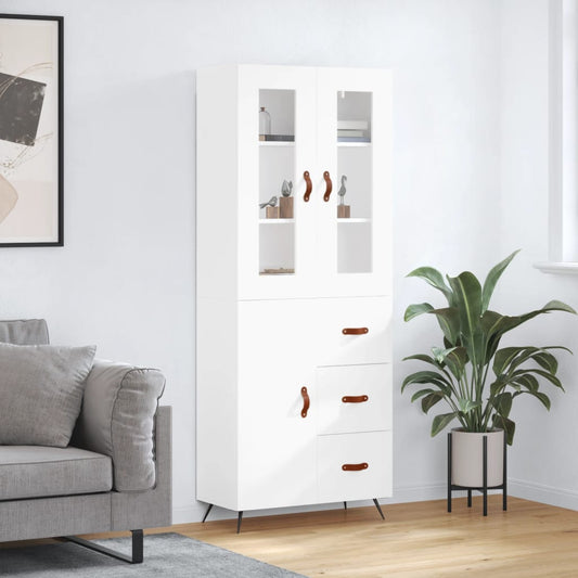 Skříň Highboard Bílá 69,5 X 34 X 180 Cm Kompozitní Dřevo