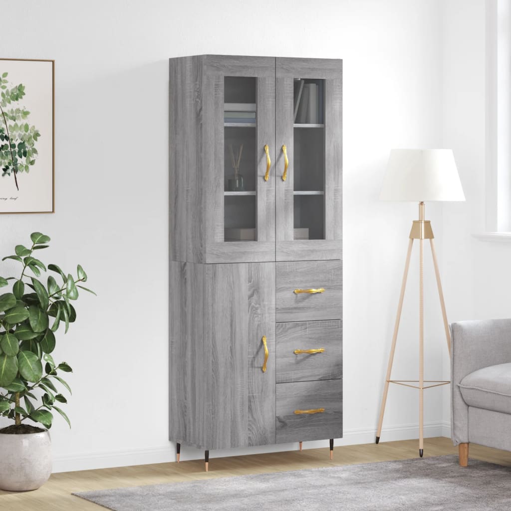 Skříň Highboard Šedá Sonoma 69,5 X 34 X 180 Cm Kompozitní Dřevo