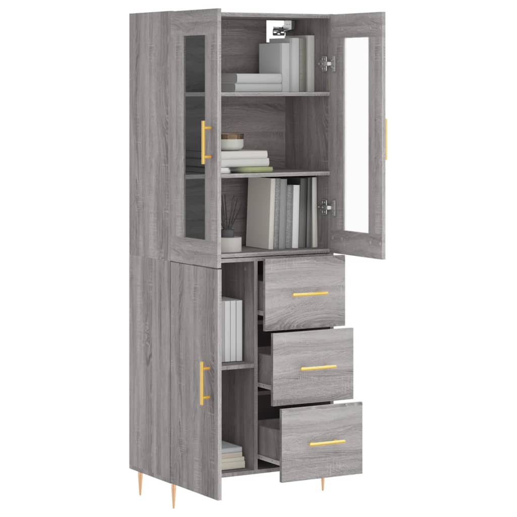 Skříň Highboard Šedá Sonoma 69,5 X 34 X 180 Cm Kompozitní Dřevo