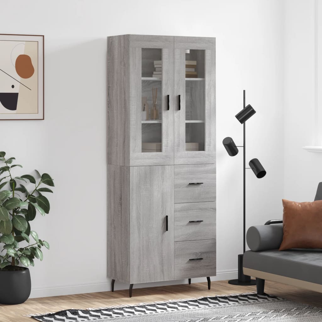 Skříň Highboard Betonově Šedá 69,5X34X180 Cm Kompozitní Dřevo