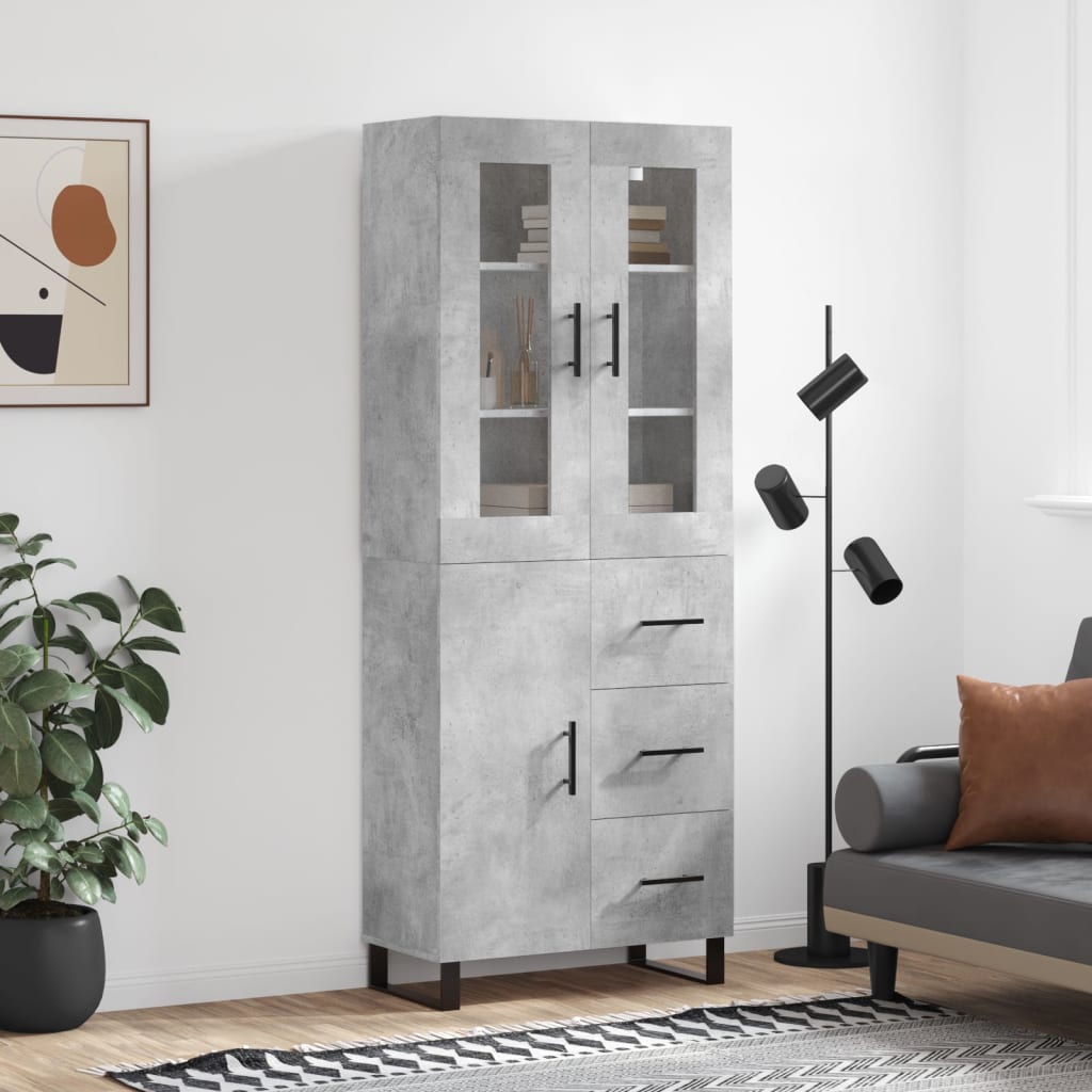 Skříň Highboard Betonově Šedá 69,5X34X180 Cm Kompozitní Dřevo