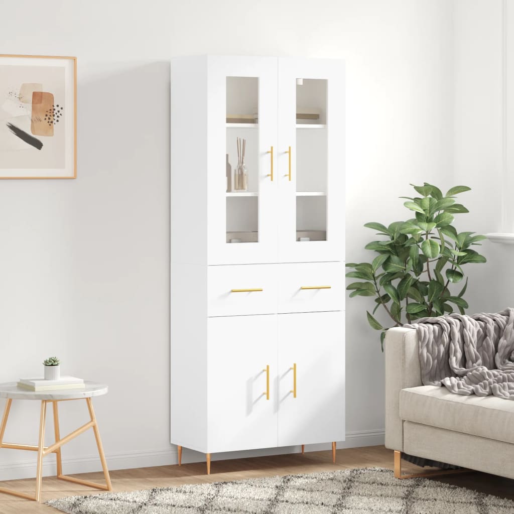 Skříň Highboard Bílá 69,5 X 34 X 180 Cm Kompozitní Dřevo