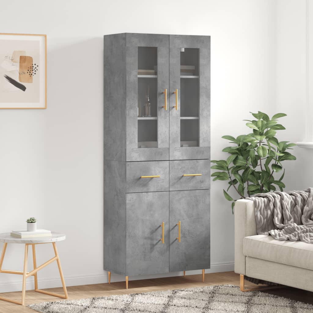 Skříň Highboard Betonově Šedá 69,5X34X180 Cm Kompozitní Dřevo