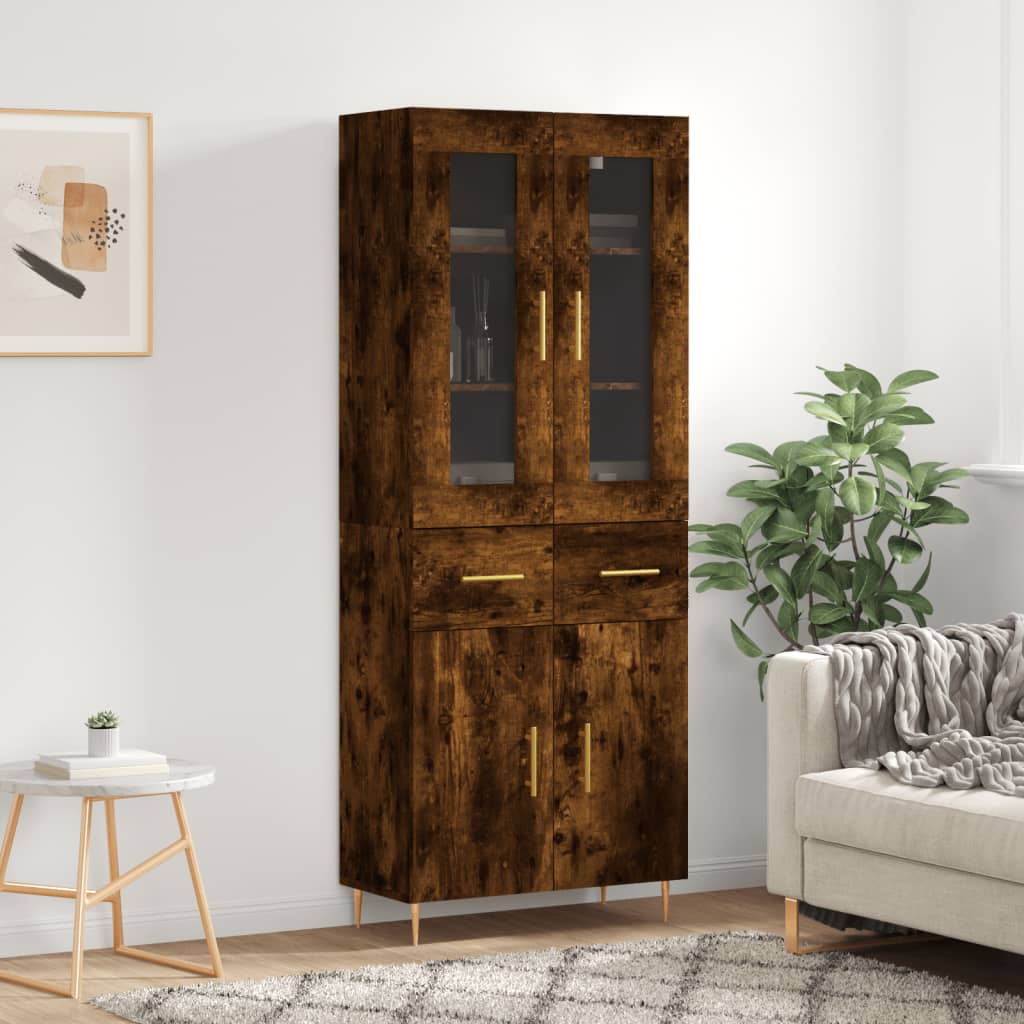 Skříň Highboard Kouřový Dub 69,5 X 34 X 180 Cm Kompozitní Dřevo