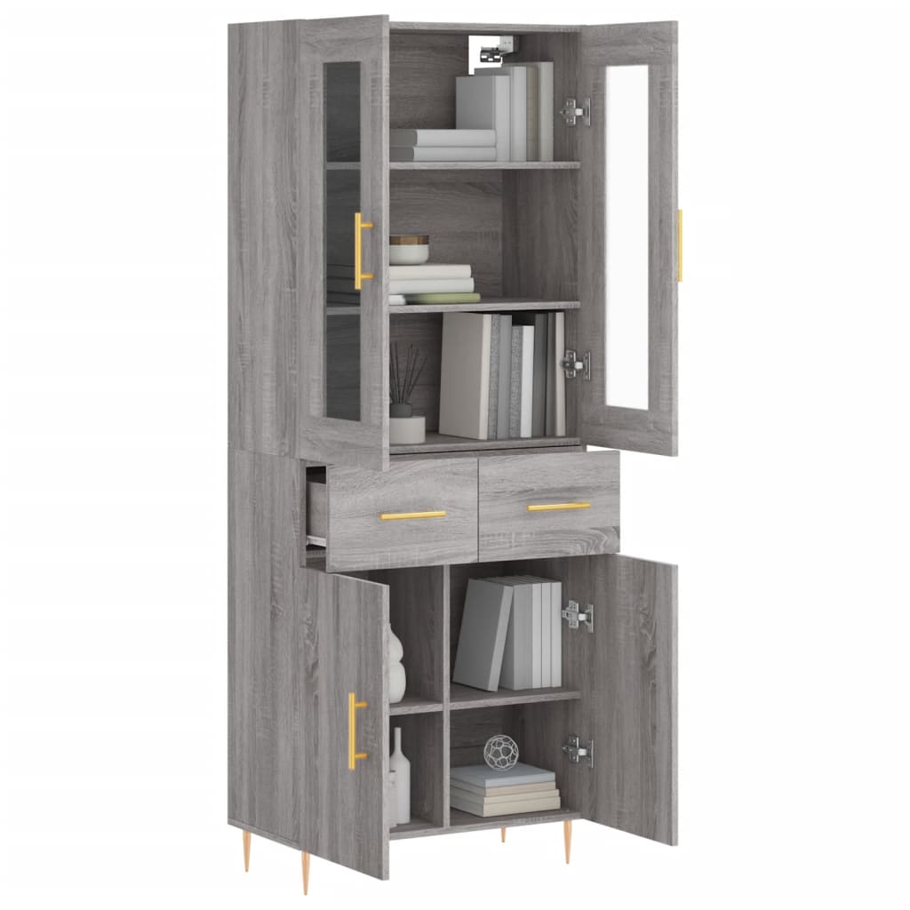 Skříň Highboard Šedá Sonoma 69,5 X 34 X 180 Cm Kompozitní Dřevo