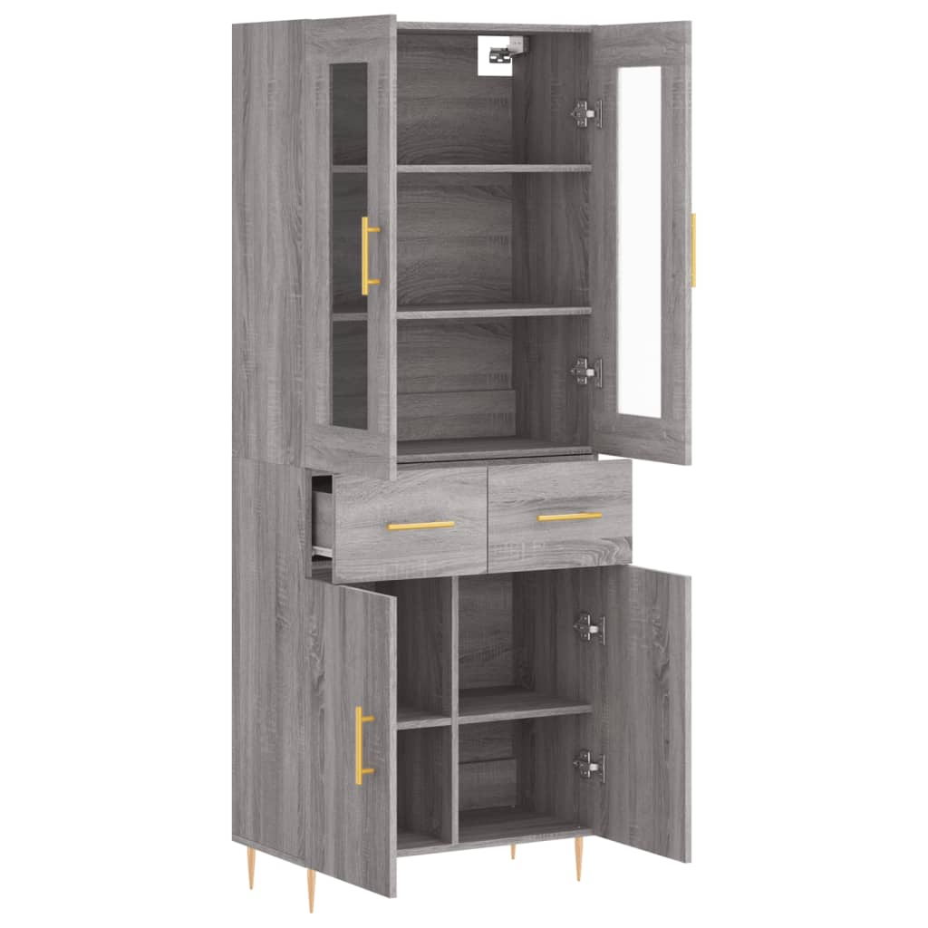 Skříň Highboard Šedá Sonoma 69,5 X 34 X 180 Cm Kompozitní Dřevo