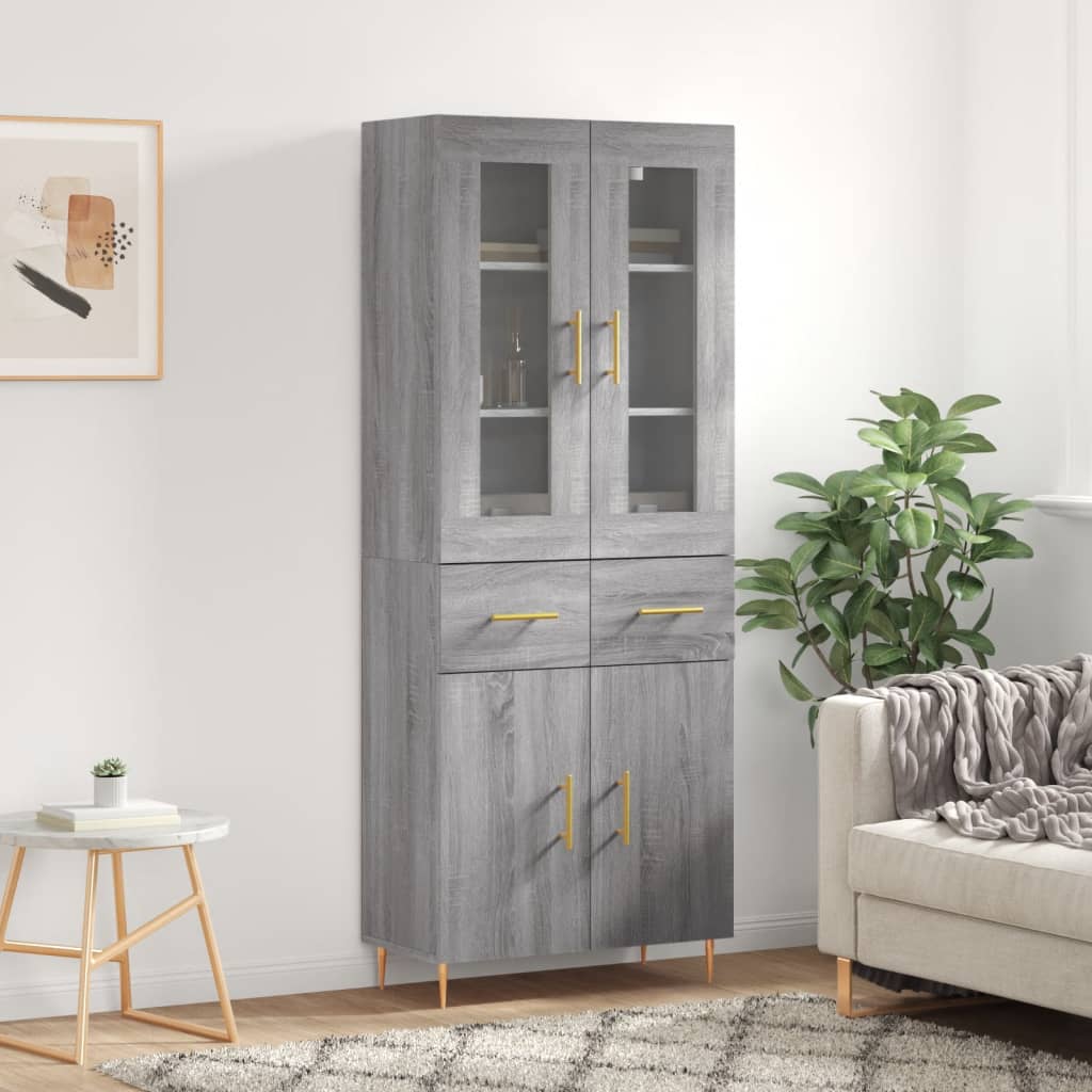 Skříň Highboard Šedá Sonoma 69,5 X 34 X 180 Cm Kompozitní Dřevo