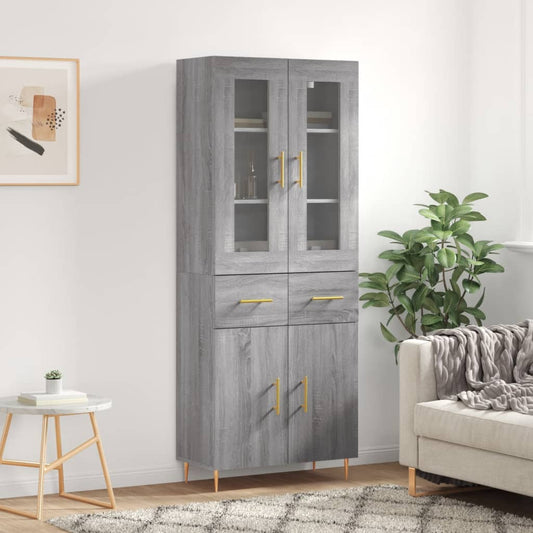 Skříň Highboard Šedá Sonoma 69,5 X 34 X 180 Cm Kompozitní Dřevo