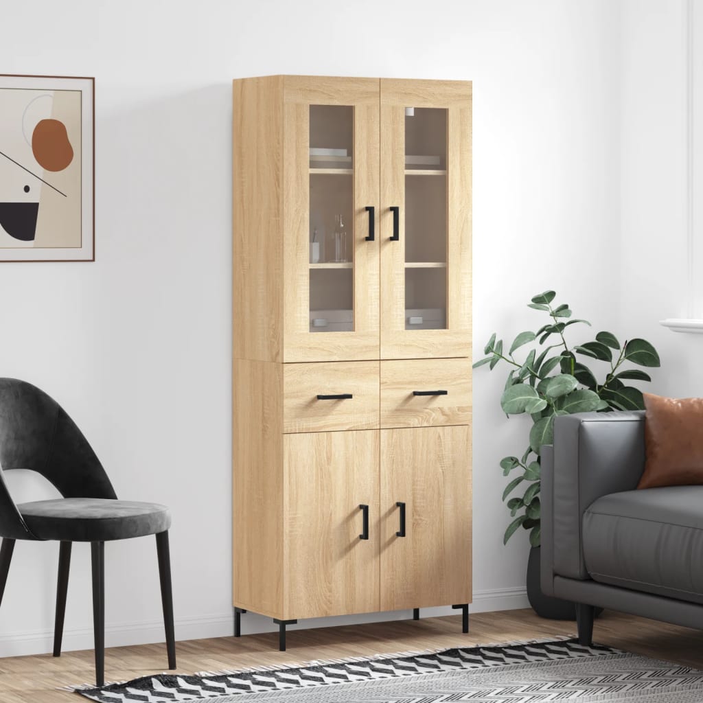 Skříň Highboard Šedá Sonoma 69,5 X 34 X 180 Cm Kompozitní Dřevo
