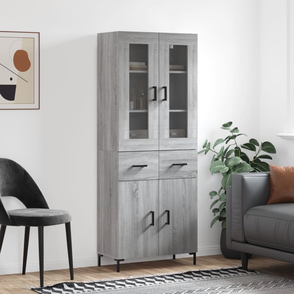 Skříň Highboard Šedá Sonoma 69,5 X 34 X 180 Cm Kompozitní Dřevo