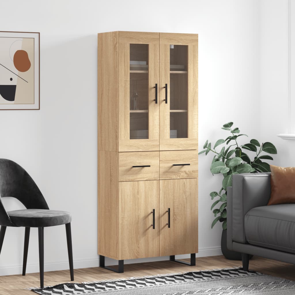 Skříň Highboard Betonově Šedá 69,5X34X180 Cm Kompozitní Dřevo