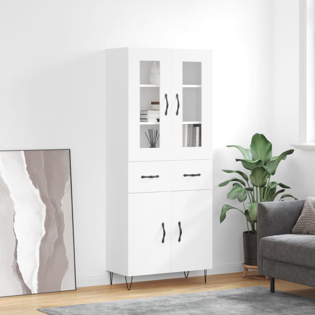 Skříň Highboard Bílá 69,5 X 34 X 180 Cm Kompozitní Dřevo