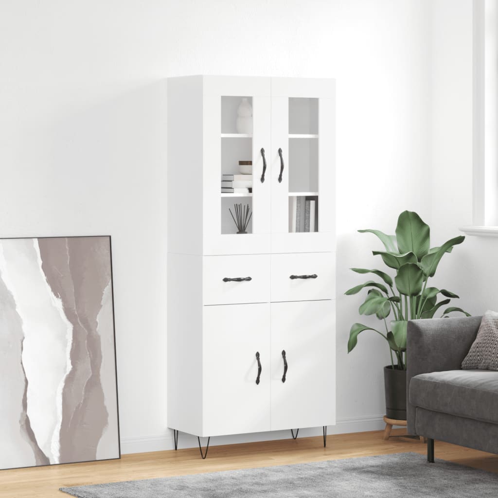 Skříň Highboard Lesklá Bílá 69,5 X 34 X 180 Cm Kompozitní Dřevo
