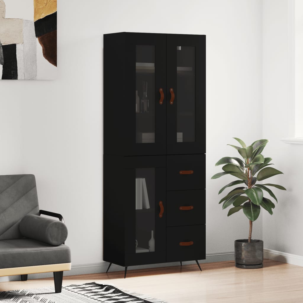Skříň Highboard Černá 69,5 X 34 X 180 Cm Kompozitní Dřevo