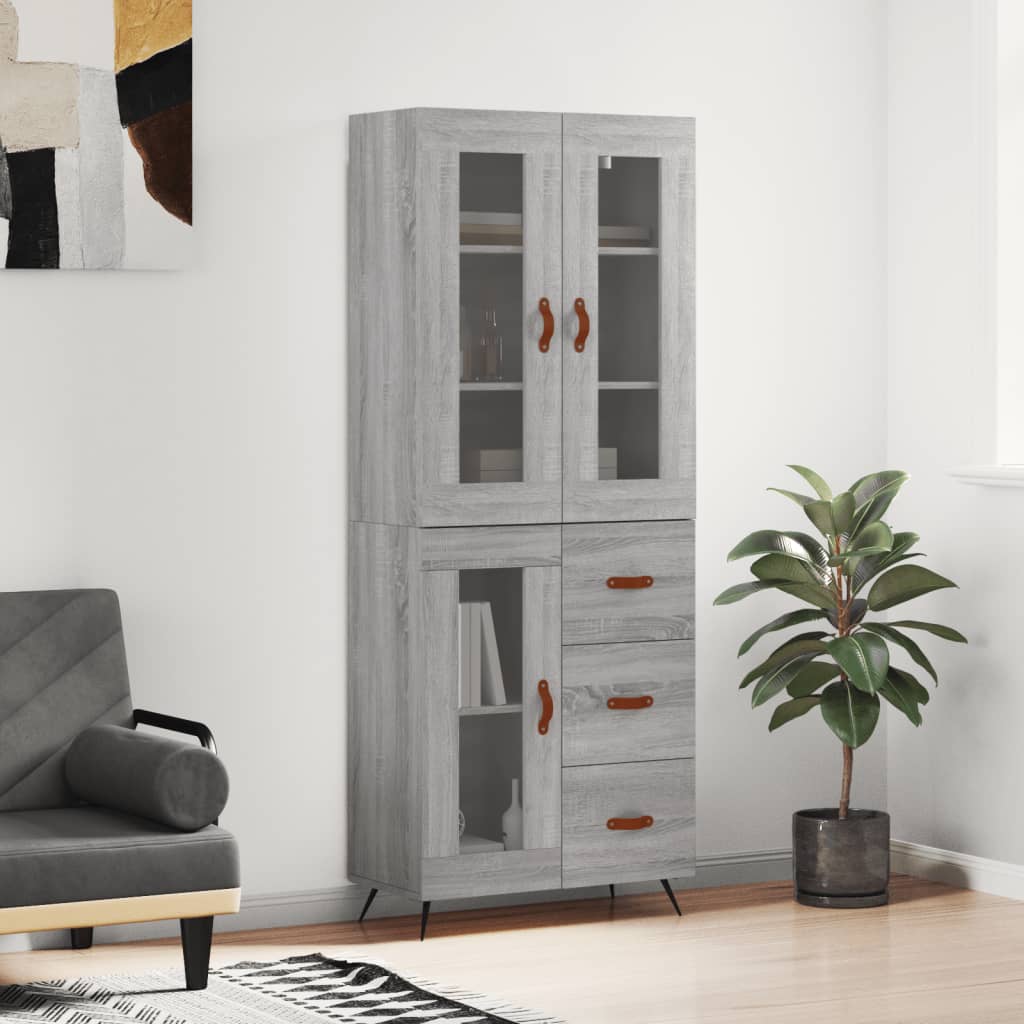 Skříň Highboard Šedá Sonoma 69,5 X 34 X 180 Cm Kompozitní Dřevo