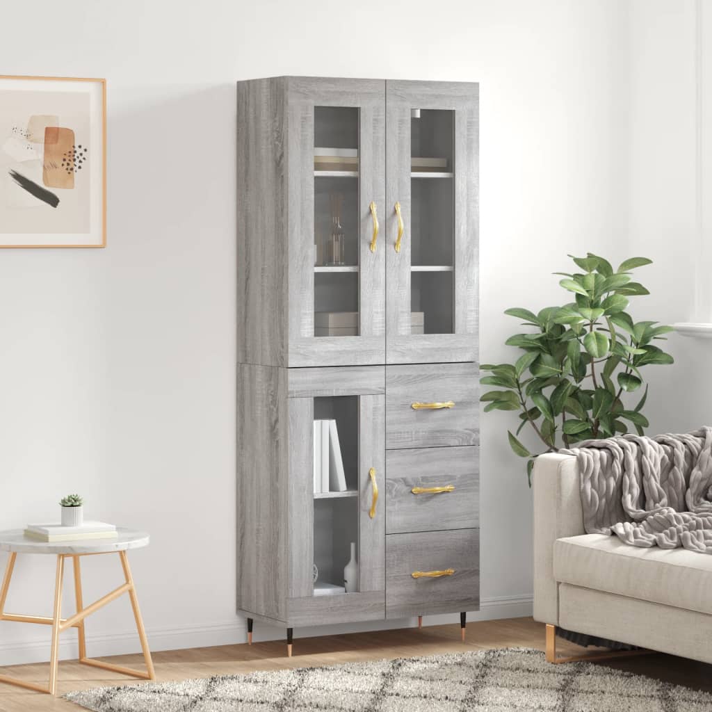 Skříň Highboard Šedá Sonoma 69,5 X 34 X 180 Cm Kompozitní Dřevo