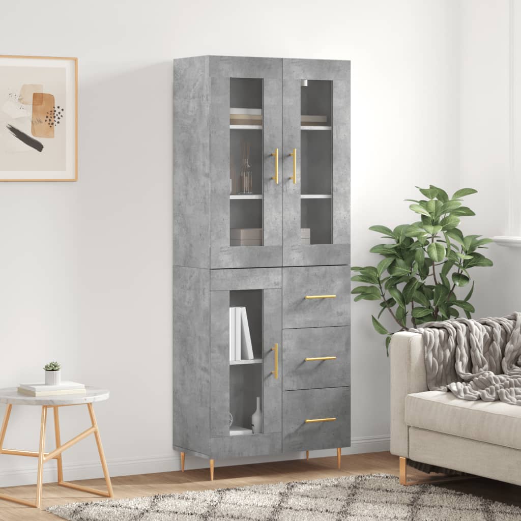 Skříň Highboard Betonově Šedá 69,5X34X180 Cm Kompozitní Dřevo