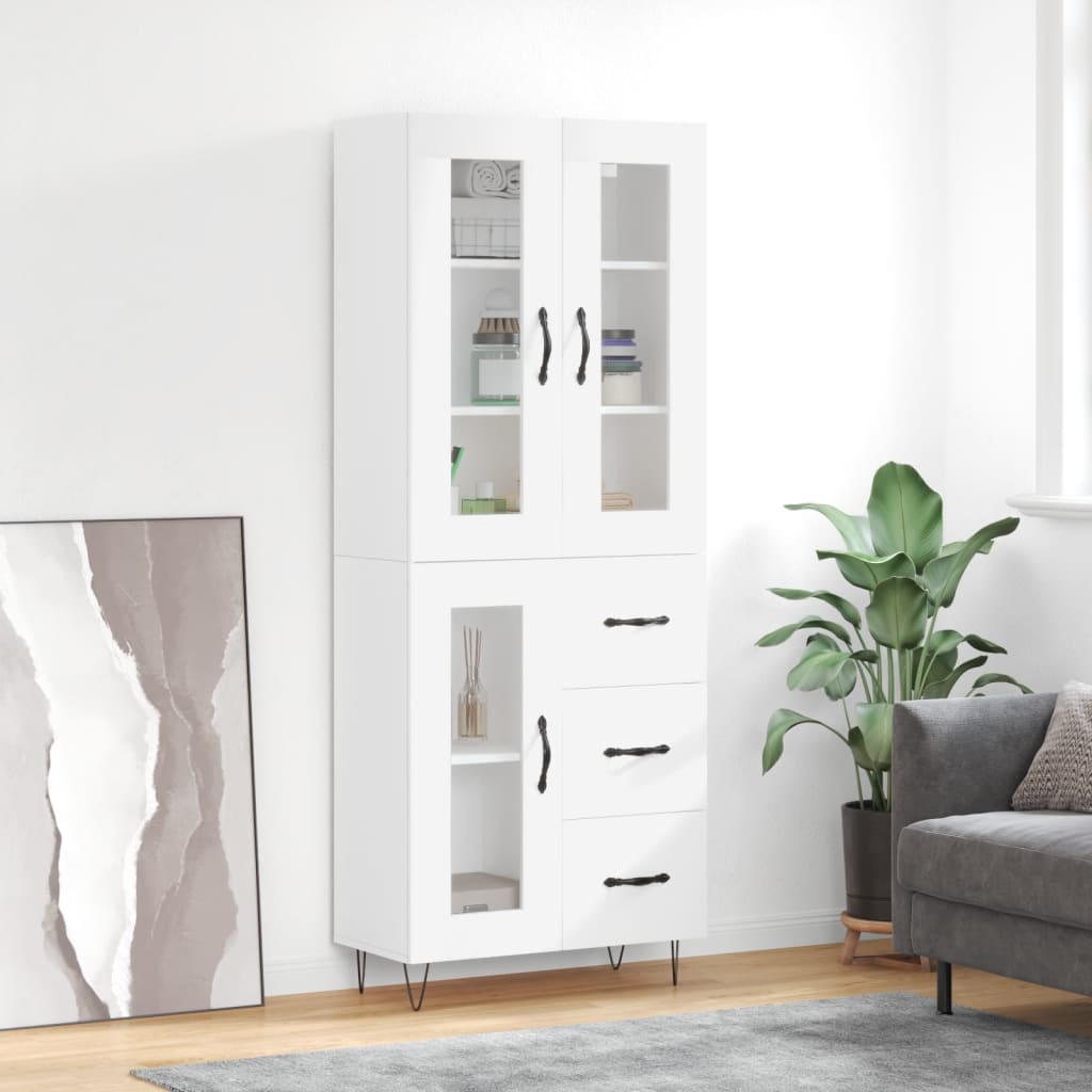 Skříň Highboard Bílá 69,5 X 34 X 180 Cm Kompozitní Dřevo