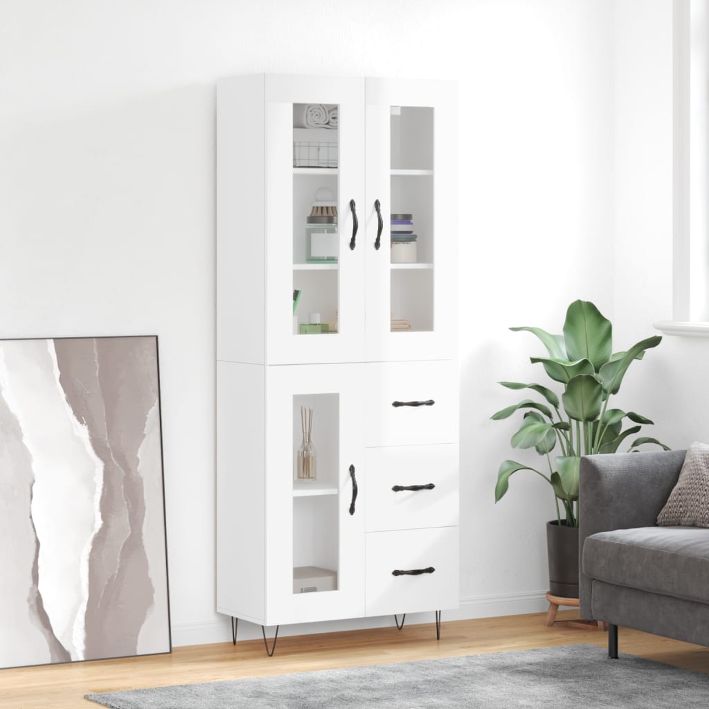 Skříň Highboard Lesklá Bílá 69,5 X 34 X 180 Cm Kompozitní Dřevo