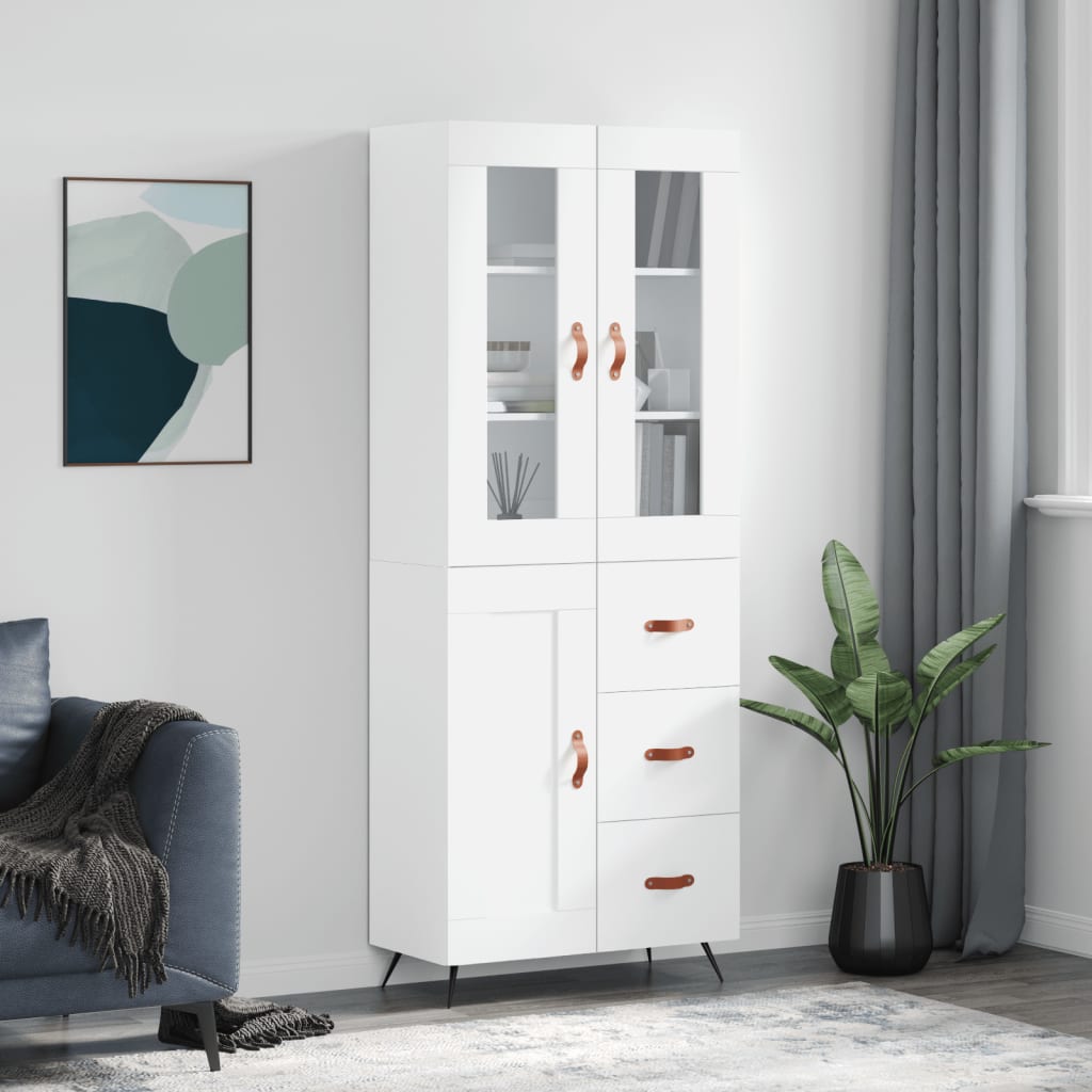 Skříň Highboard Bílá 69,5 X 34 X 180 Cm Kompozitní Dřevo