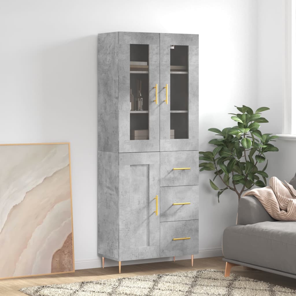 Skříň Highboard Betonově Šedá 69,5X34X180 Cm Kompozitní Dřevo