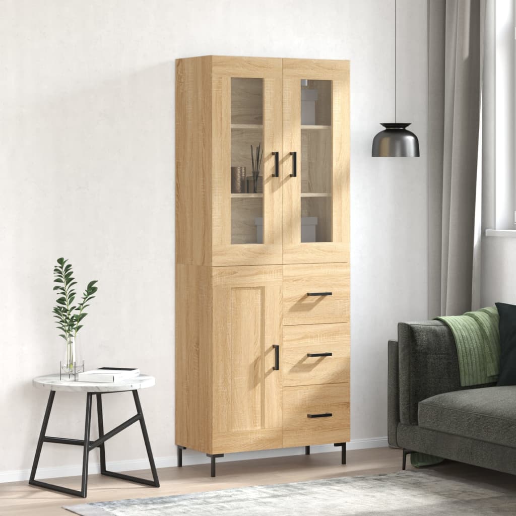 Skříň Highboard Šedá Sonoma 69,5 X 34 X 180 Cm Kompozitní Dřevo