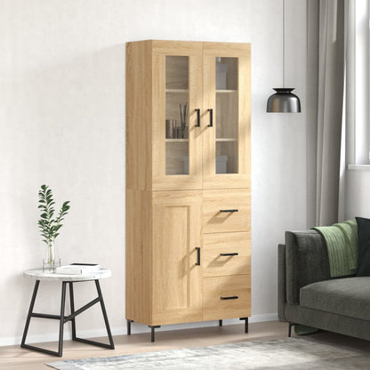 Skříň Highboard Šedá Sonoma 69,5 X 34 X 180 Cm Kompozitní Dřevo
