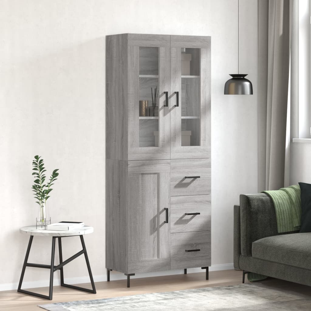 Skříň Highboard Šedá Sonoma 69,5 X 34 X 180 Cm Kompozitní Dřevo